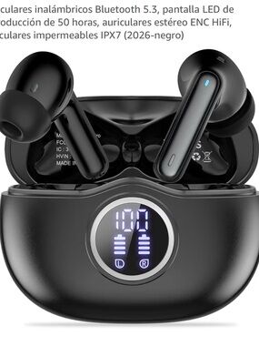 Wireless Bluetooth 5.3 Earbud Headphones with LED Display - Black